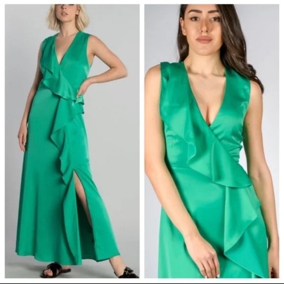 Ted Baker London Florili ruffle midi dress in emerald green - Picture 1 of 7